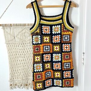 Vintage Multicolor Crochet Mini Dress